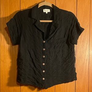 Textured black cotton button up